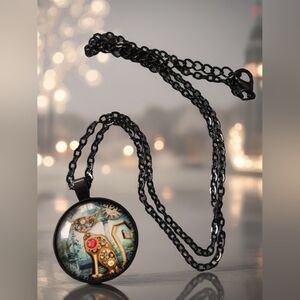 #0930 Steampunk robot cat necklace NEW